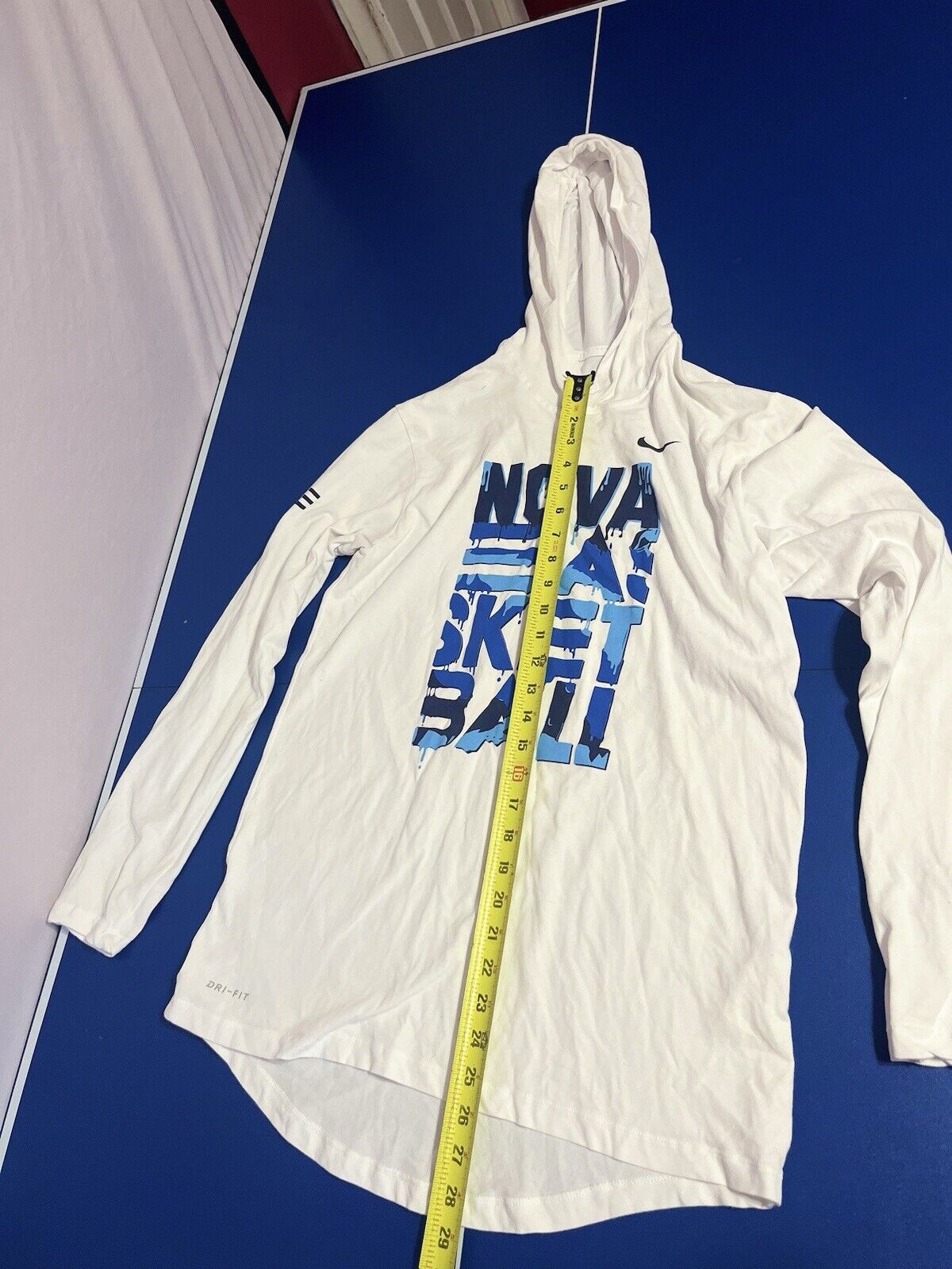 Nike Men Shirt Small White Hooded Logo Swoosh Dri Fit Long Sleeve Tee