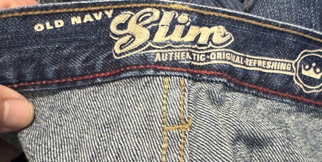 Old Navy Baggy Jeans Mens Size 38X30 Blue Denim Loose Ample Mid Rise Flat Front