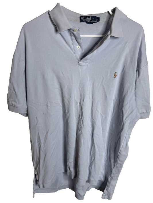 Ralph Lauren Polo Shirt Medium Mens Heather Blue Custom Slim Fit Short Sleeve