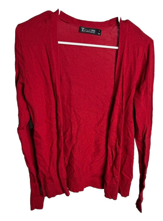 NY&C 7th Avenue Design Studio Cardigan Size Medium Long Sleeve Button Red Silver