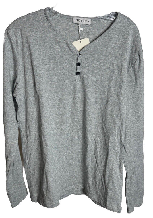 KUYIGO Henley Shirt Men's Medium Long Sleeve Button Front