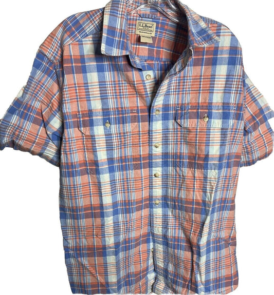 LL Bean Button Down Vented Shirt Medium Plaid  Active Outdoors