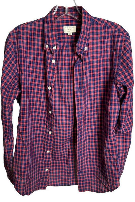 Club Monaco Mens Button Down Slim Fit Collared Long Sleeve Plaid XS