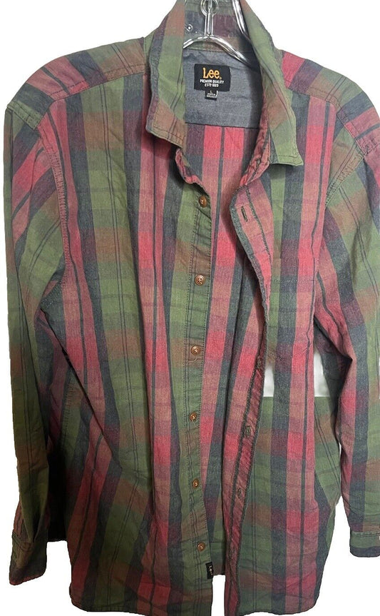 Lee Shirt Mens Size Large Plaid Long Sleeve Button Down Classic Stretch