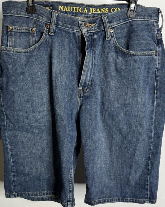 Nautica Jean Shorts Denim Cotton Mens SZ 32 Blue Relaxed Fit VTG Big Baggy