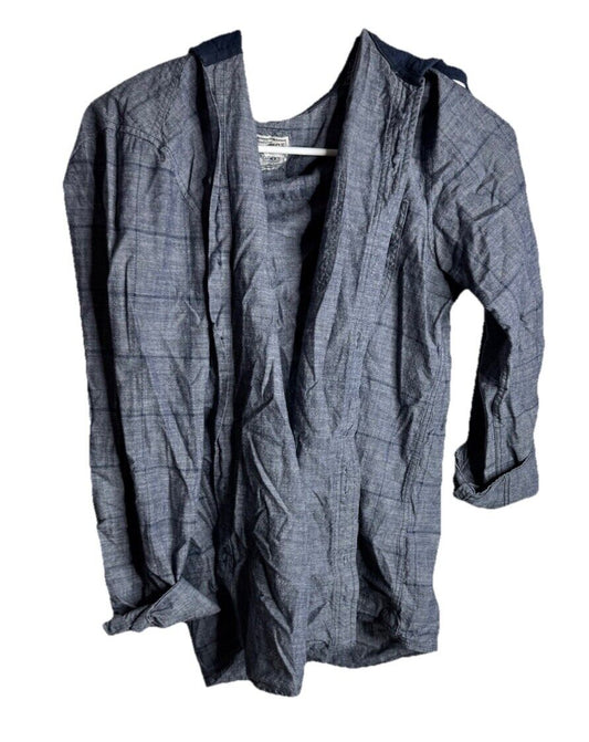 Authentic Work Worn Garments Shirt With Hood Mens Small Gray Striped Button Up