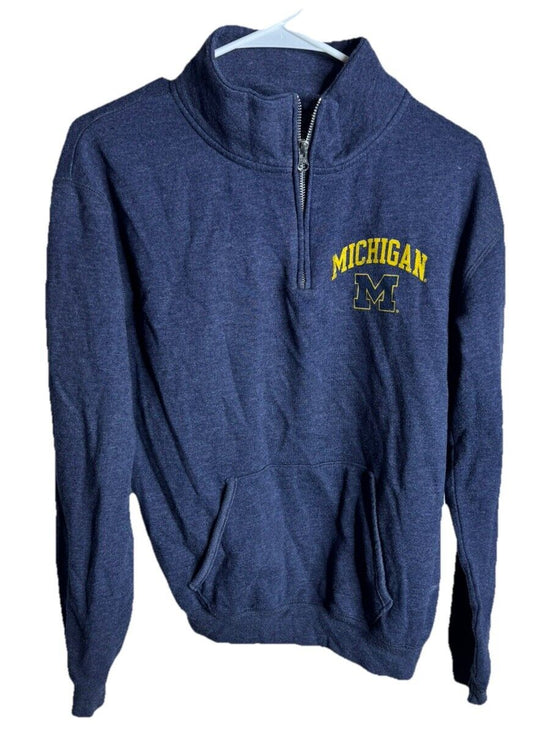 Michigan Wolverines Sweatshirt Mens Medium Blue 1/4 Zip Football Sports Fan