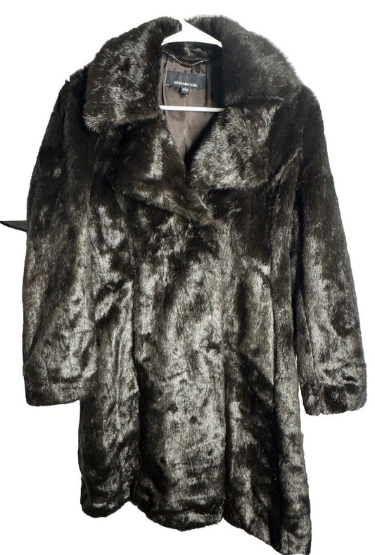 Jones New York Womens Large Faux Fur mink Coat plush car jacket winter
