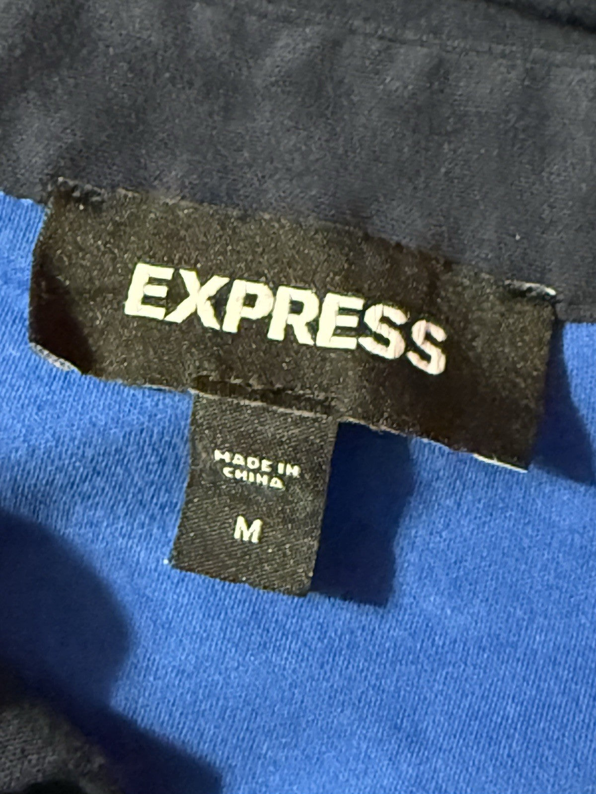 Express Short Sleeve Polo Shirt Mens Medium  Blue /Black collar