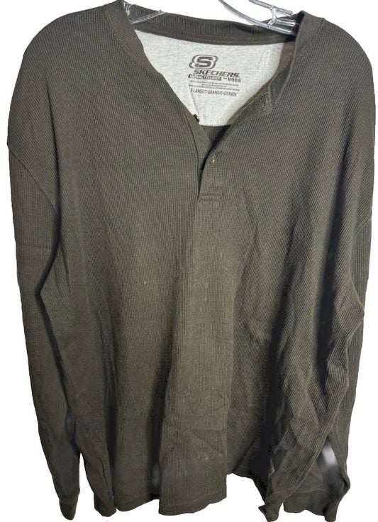 Skechers for Work Men's LS Solid Green Thermal Waffle Shirt Size XL Made To Last