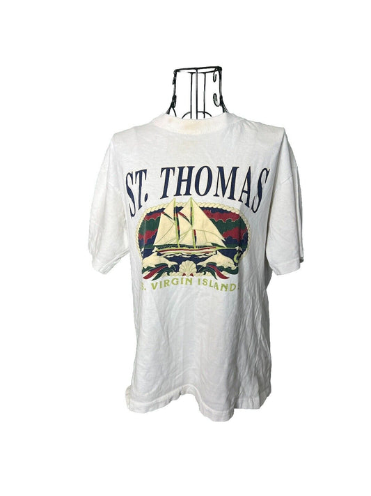 St Thomas White Short Sleeve Cotton T-Shirt Men's M