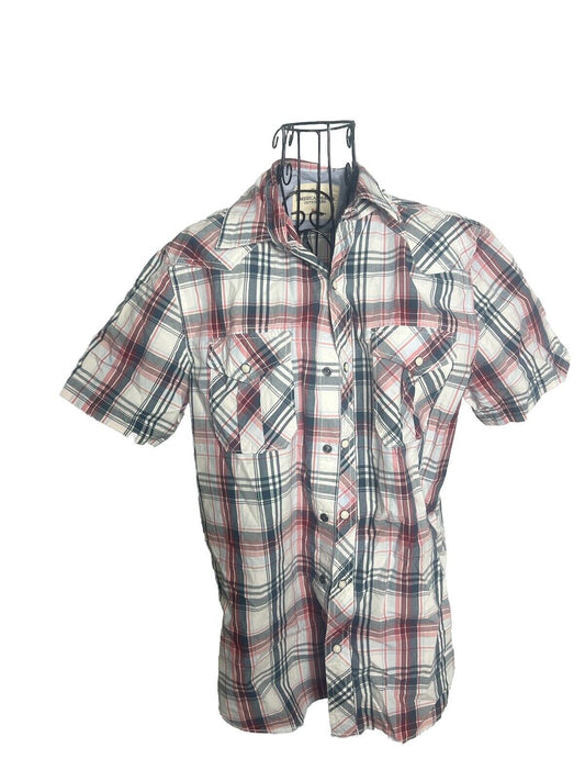 American Eagle Vintage Fit Plaid Button Up Short Sleeve, Men’s Medium