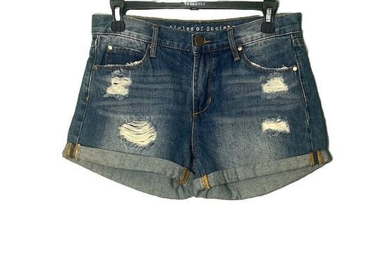 Articles of Society Womens Blue Denim Distressed Ripped Jean Shorts Size 25