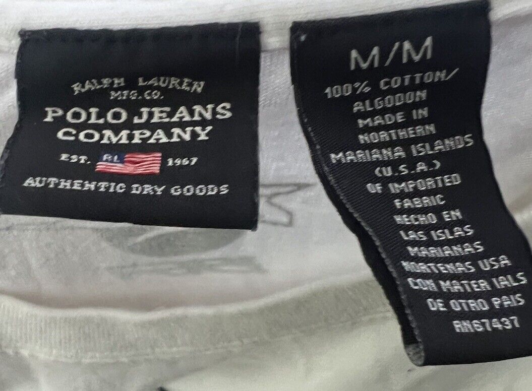Polo Jeans Co Ralph Lauren Shirt Men's Medium Off White Short Sleeve T-shirt