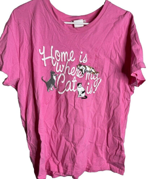 Home is Where My Cat Is COTTON T-SHIRT Kitty Feline XL