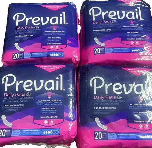 Prevail Womens Bladder Control Daily Pads 20ct X 4(total 80 pads) Make An Offer!