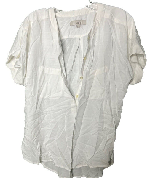 Loft White Button Down Short Sleeve Shirt Size Small