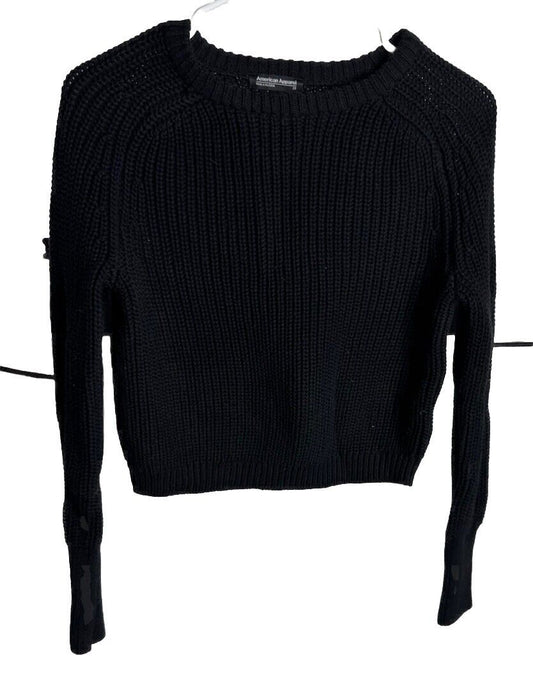 American Apparel Pullover Sweater Womens Sz XS Black Crew Neck Basic Minimalist