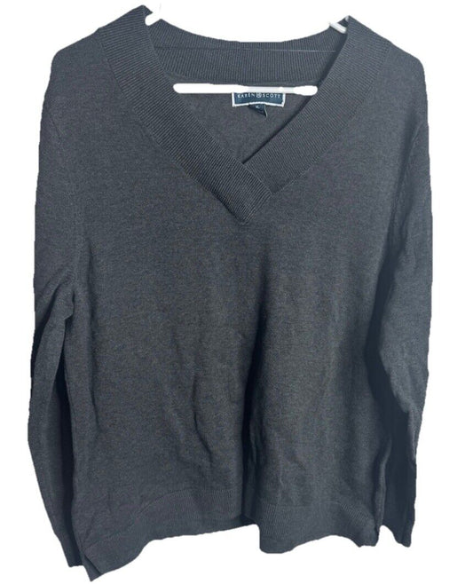 Karen Scott Sport Womens Size XL V Neck Casual Top Navy Long Sleeve Shirt