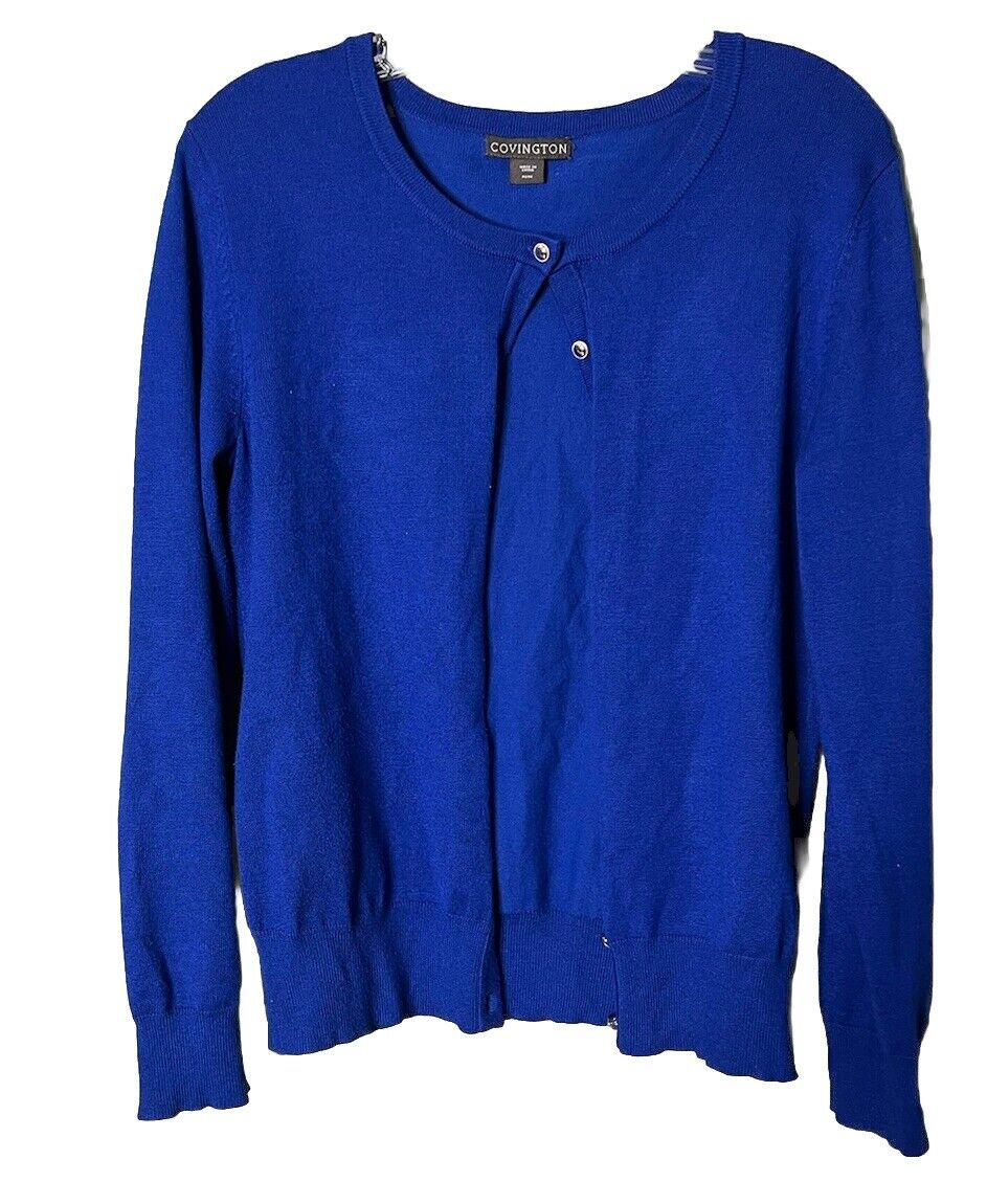 Covington Women Button Blouse Medium Blue Long Sleeve Pullover