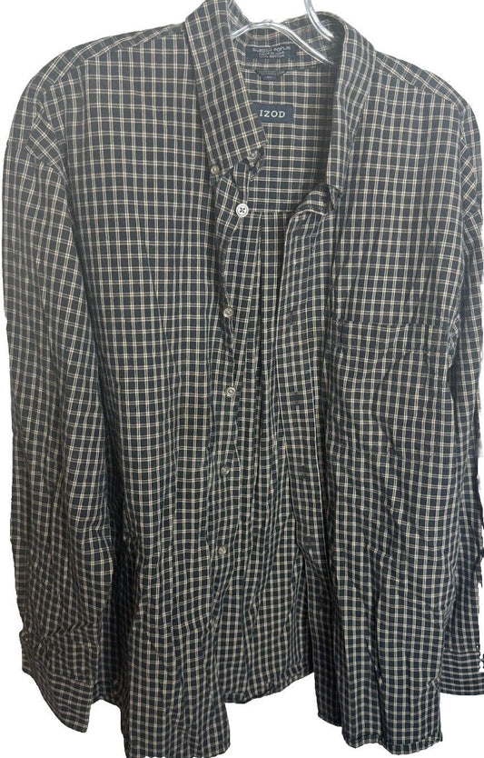 IZOD Button Down Shirt Mens Size XL Plaid Long Sleeve