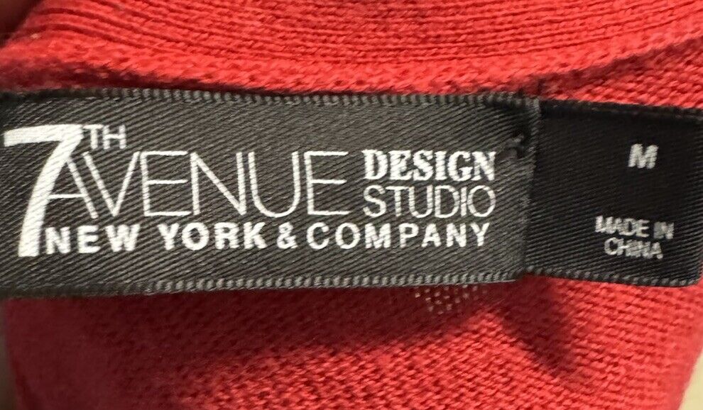 NY&C 7th Avenue Design Studio Cardigan Size Medium Long Sleeve Button Red Silver