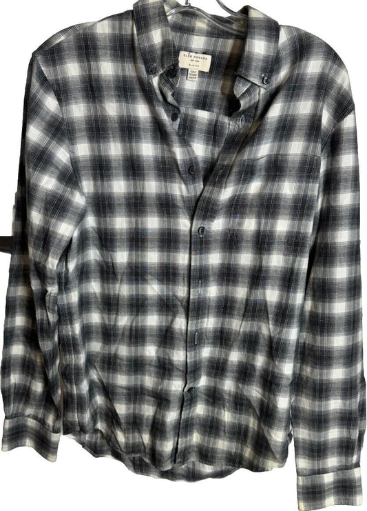 Club Monaco Mens Button Down Slim Fit Collared Long Sleeve Plaid XS