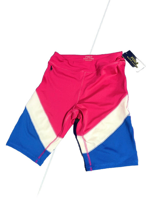 POLO RALPH LAUREN Girls Large 12-14 pink blue white Stretch Bike Shorts nwt