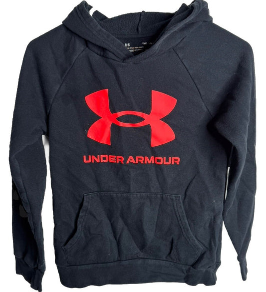 Under Armour Boy's Black Long Sleeve Hooded Pullover Fleece Sweatshirt Size YMD