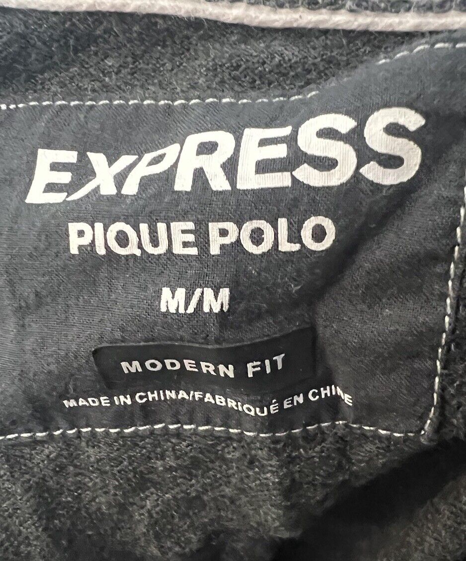 Express Polo Shirt Men M Gray Knit Short Sleeve Slit Logo Collared