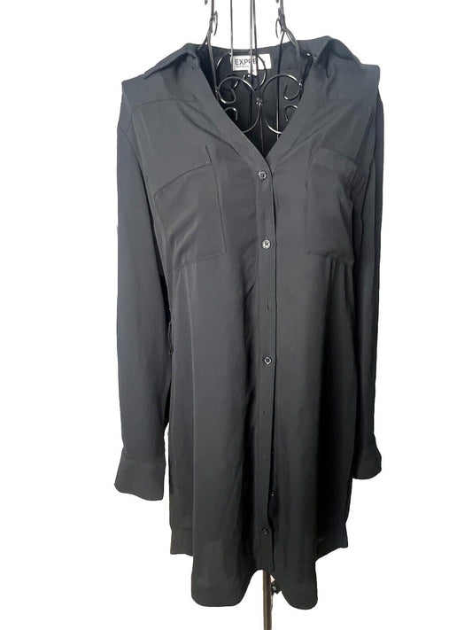 Express Black Shirt Dress Long Sleeve Size S/p