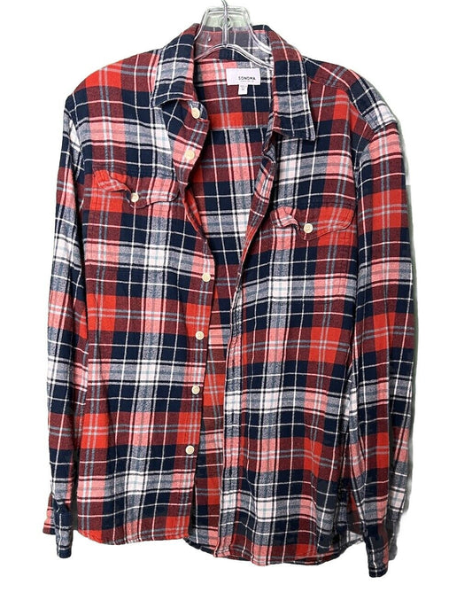 Sonoma Mens Shirt Size Medium Plaid Long Sleeve Button Down