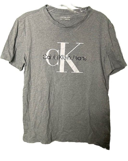 Calvin Klein T-Shirt Mens Small Short Sleeve Crew Neck Graphic Logo/ Wear Tear