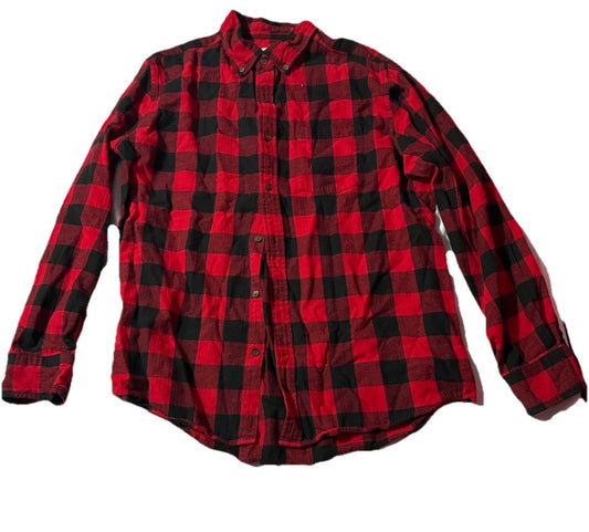 St Johns Bay Shirt Mens Large Red Black Plaid Button Up Flannel Check Classic
