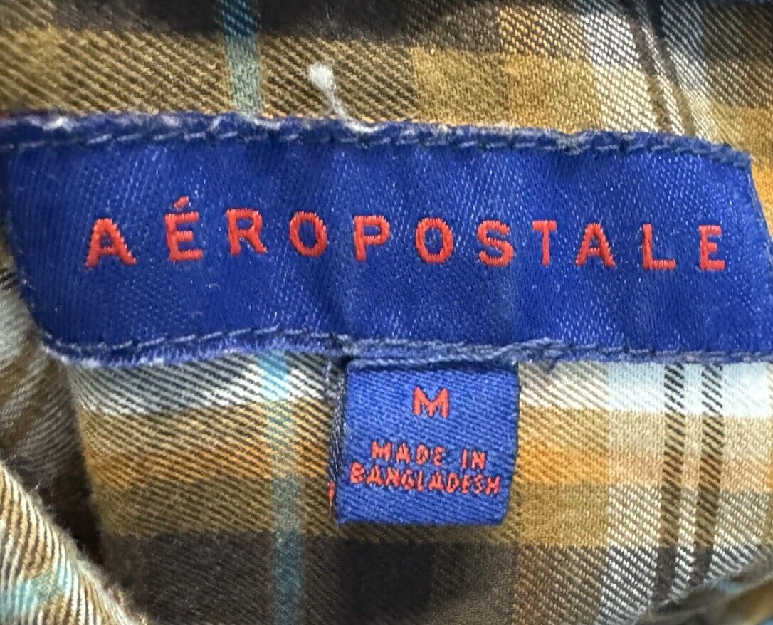 Aeropostale Men's Plaid Button Up Long Sleeve 100% Cotton Shirt Size medium