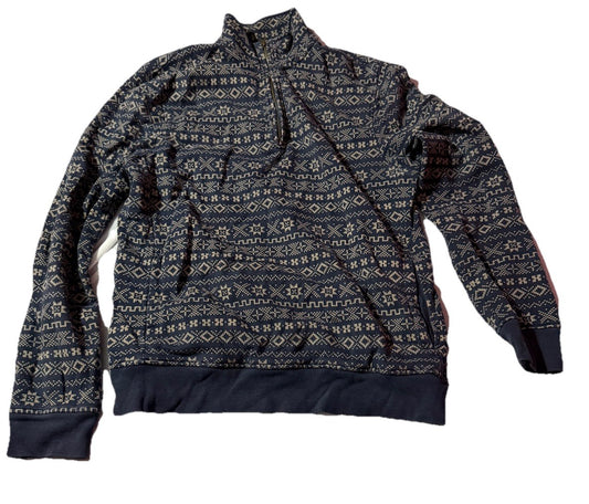 J Crew Knit Goods 1/4 Zip Pullover Mens Navy Sweatshirt Geometric Large L EUC