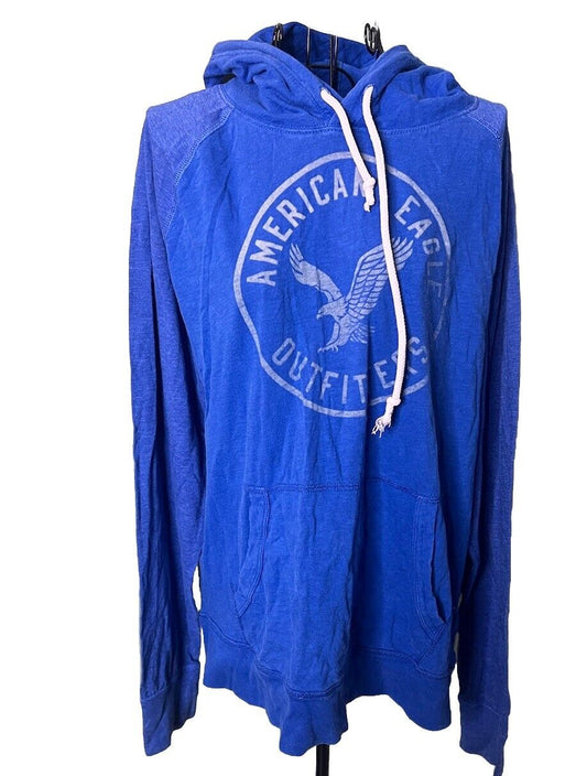 American Eagle Hoodie Mens Medium Blue Lightweight Sweatshirt Athletic Wear Hood