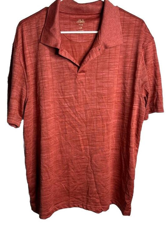 HAGGAR Cool 18 Performance Polo Shirt Men large Coral Short Sleeve Knit