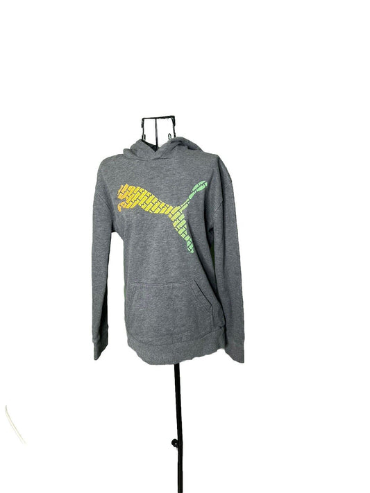 Puma pull over hoodie sweater girls size large 14/16 long sleeve Gray