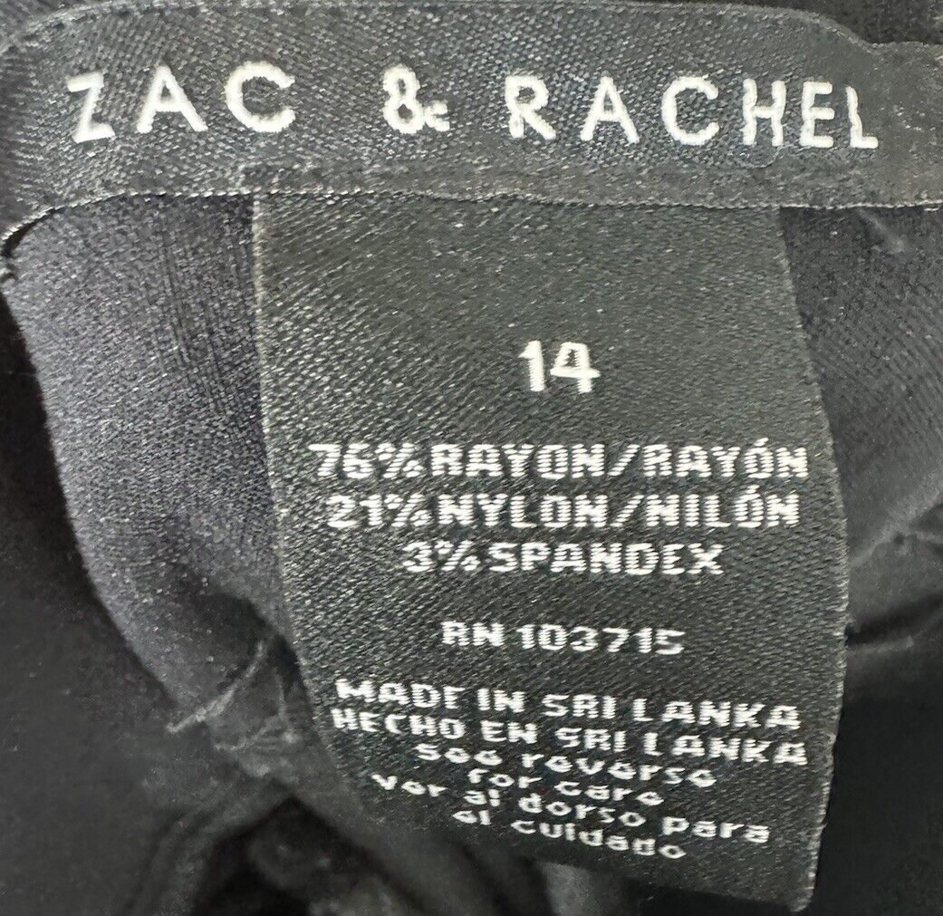 Zac & Rachel Womens Pants Trouser Crop Black Slash Pocket Flat Front 14