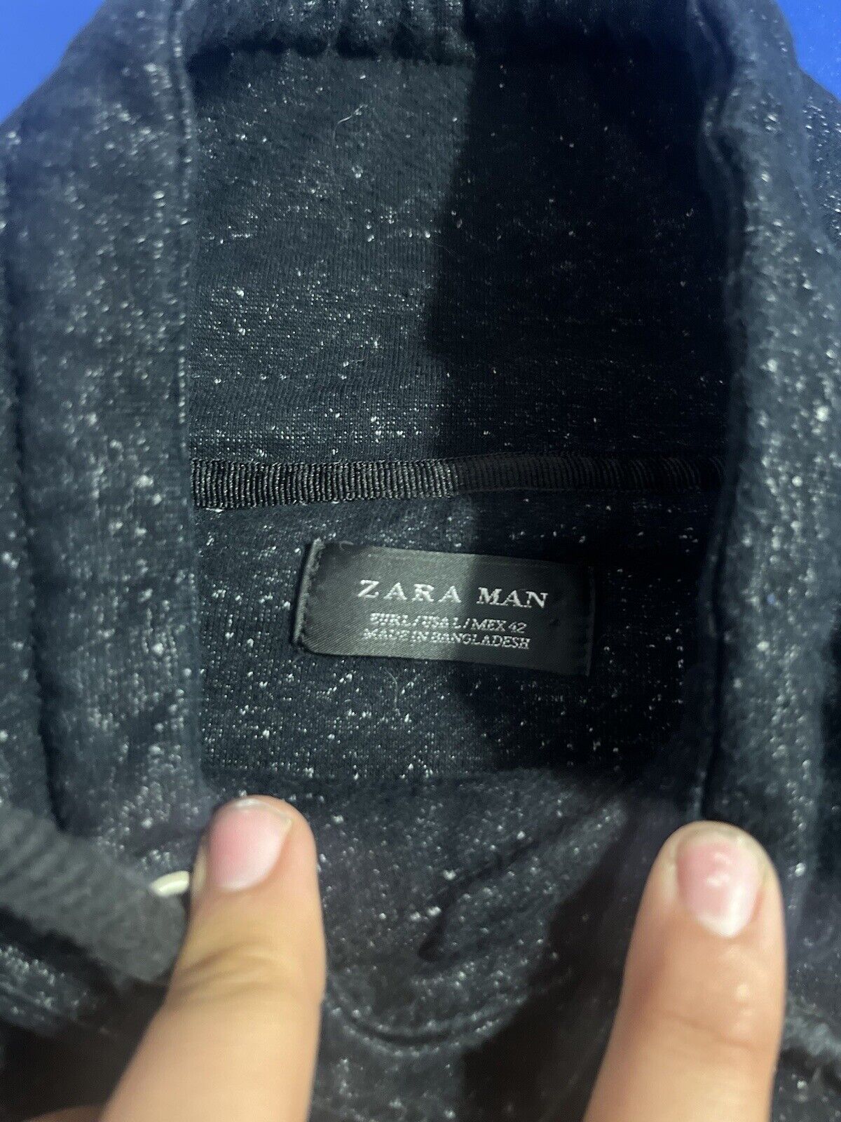 Zara Man Mens Large Black Long Sleeve Drawstring High Neck Sweater