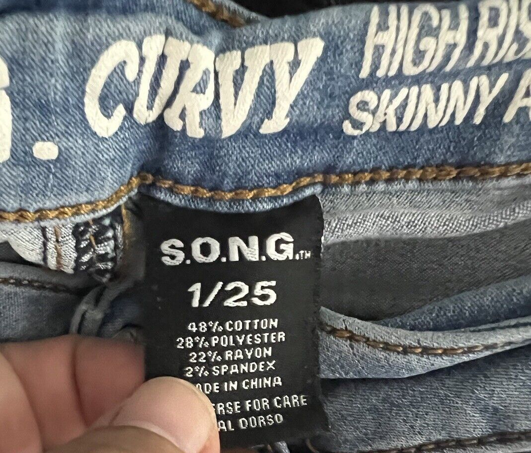 S.O.N.G. Jeans Size 1/25 Blue Curvy High Rise Skinny Ankle/ Some Wear And Tear
