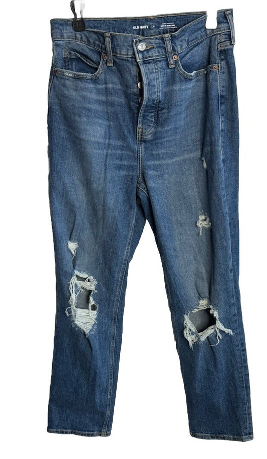 Old Navy Women's Size 8 Blue Straight High Rise Medium Wash Stretch Denim Jeans