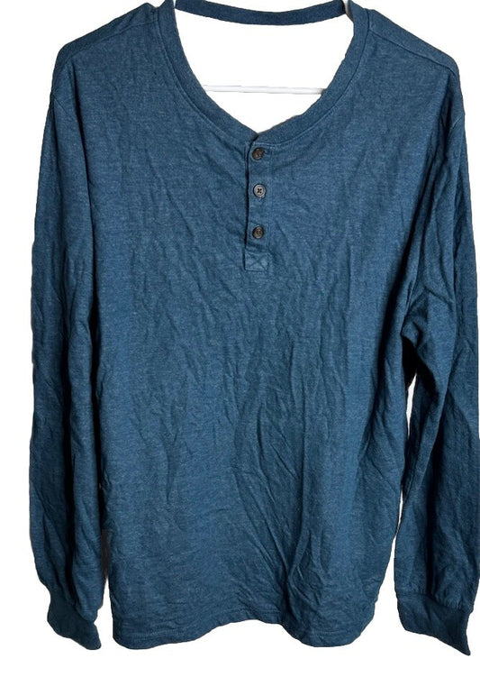 St Johns Bay Shirt Men Large Blue Sueded Henley Knit Outdoor Long Sleeve
