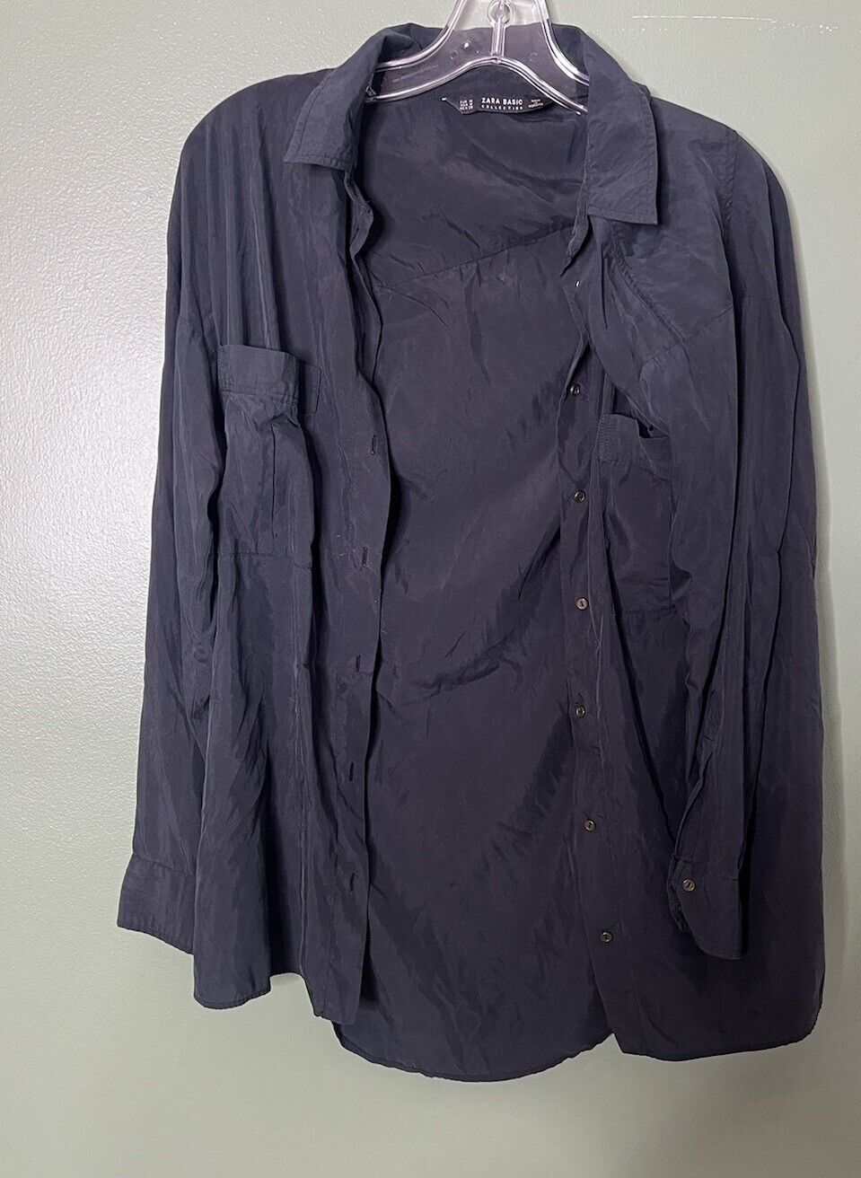 Zara Basic Womens Black Button Down Blouse, Size Medium