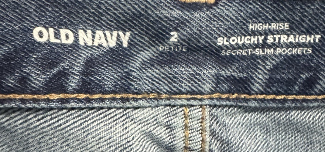 Old Navy Women's Blue High Rise Slouchy Straight Button Fly Jeans Size 2 PETITE