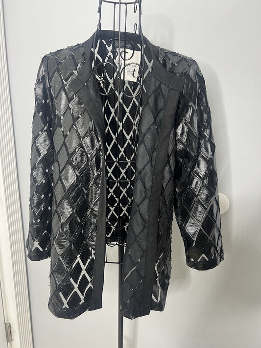 Slinky Brand Women Black Square Shaped Cardigan - Size Small