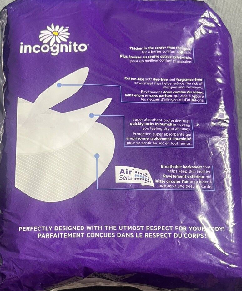 Incognito Maxi Pads With Wings Overnight Fragrance Free 14 Pads New