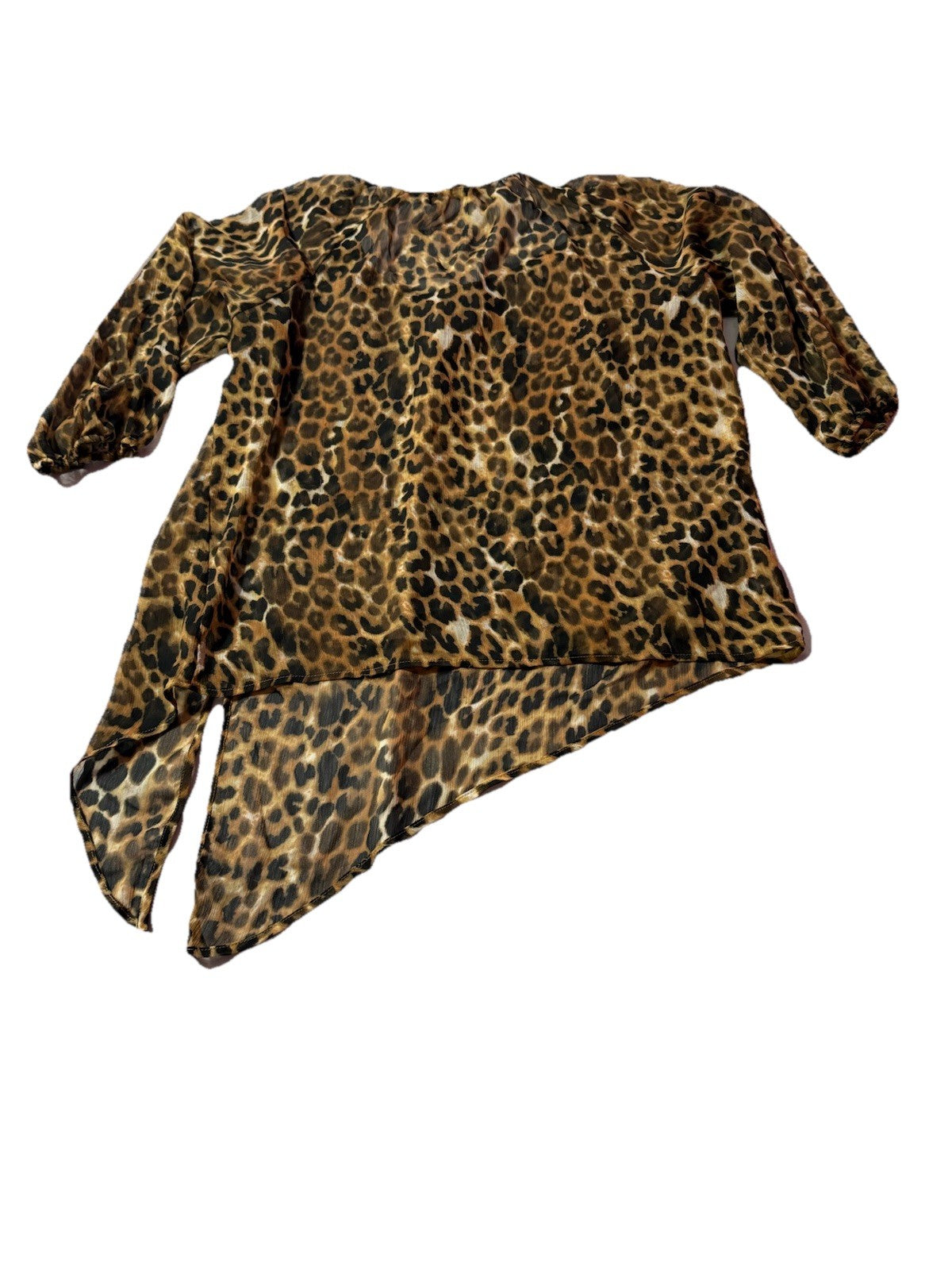 Express Women Sheer Leopard 3/4 Sleeve Button-Up Shirt Multicolor Size S