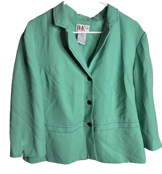 R&K Originals Womans Blazer Jacket 18W Short Sleeve Button-Front Lightweight